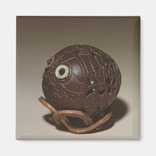 Kokosnoot in een gezicht gesculpeerd, c.1895 magneet