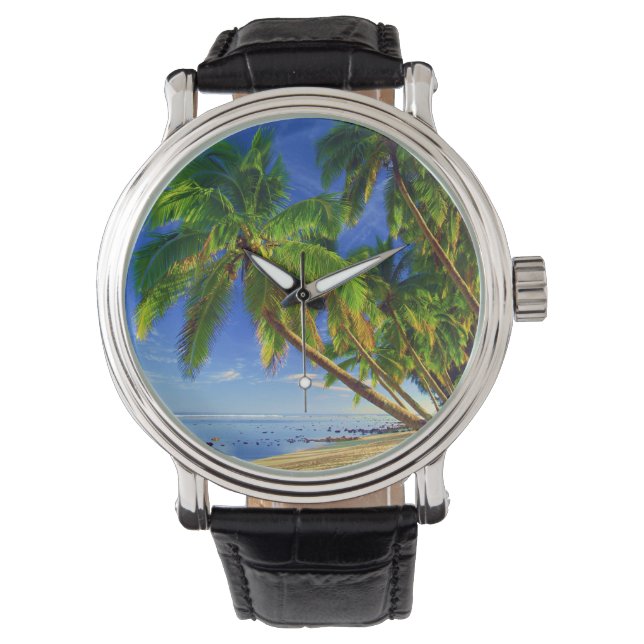 Kokospalm Tree Sandy Tropical Island Beach Horloge (Voorkant)