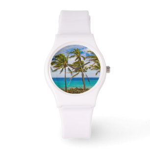 Kokospalmbomen (Cocos nucifera) die heen en weer z Horloge