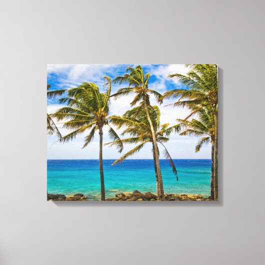 Kokospalmbomen (Cocos nucifera) wiegen in Canvas Afdruk (Voorkant)