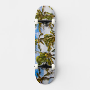 Kokospalmbomen (Cocos nucifera) wiegen in Skateboard