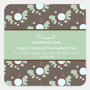 Kokosvruchten Handmade Soap Beauty Branding Vierkante Sticker