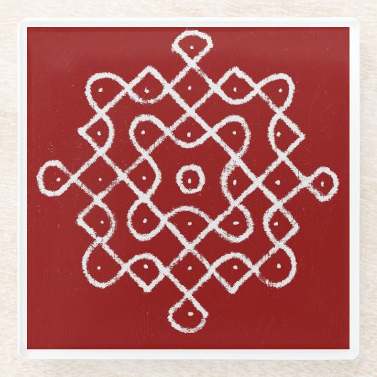 Kolam Rangoli Glazen Onderzetter (Voorkant)