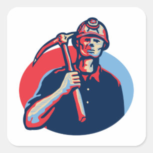 Kolenmijnwerker Pick Axe Retro Vierkante Sticker