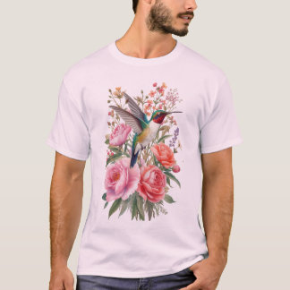 Kolerikunst van botanisch aquarel van kolibrie t-shirt