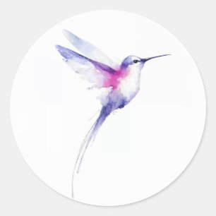 Kolibrie Aquarel Paars Roze Vogel Schilderij Ronde Sticker