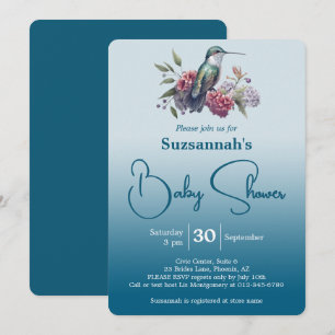 Kolibrie & Bloemen Turquoise Ombre Baby Shower Kaart