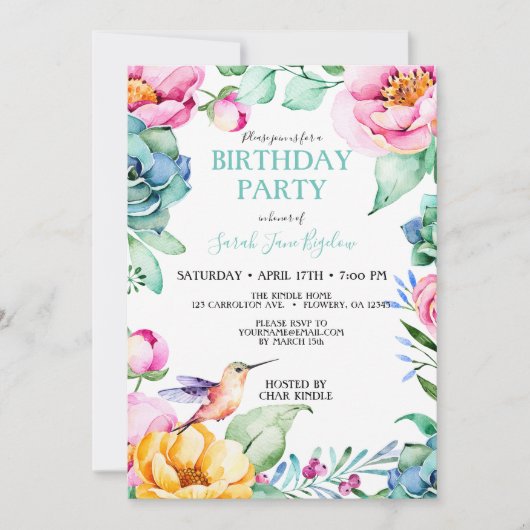 Kolibrie Boho Bruidsfeestje Kaart (Voorkant)