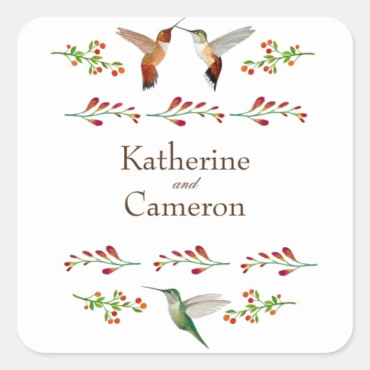 Kolibrie bruiloft vierkante sticker (Voorkant)