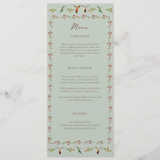 Kolibrie Bruiloftsmenu Menu (Voorkant)