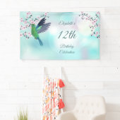 Kolibrie Cherry Blossom Meisje Verjaardag Spandoek (Insitu)