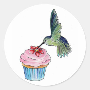 Kolibrie Cupcake Liefde Ronde Sticker