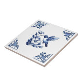 Kolibrie Delfts Blauw Wit Bloemen Hoeken Vogel Tegeltje (Zijkant)