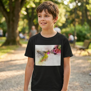 Kolibrie die drinkt van Roze Bloem Aquarel T-shirt