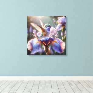 kolibrie die in een iris spat canvas afdruk