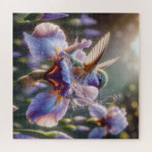 kolibrie die in een iris spat legpuzzel (Horizontaal)