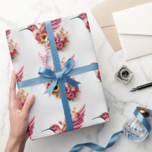 Kolibrie die met bloemen vliegt cadeaupapier