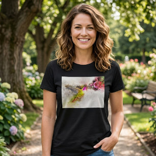 Kolibrie drinkend van Roze Bloem Aquarel T-shirt