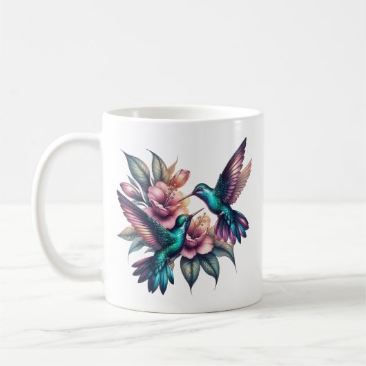 Kolibrie en bloem Klassieke Keramiek Koffiemok (Links)