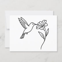 Kolibrie en Bloem – Minimalistische Zwarte Lijnkun