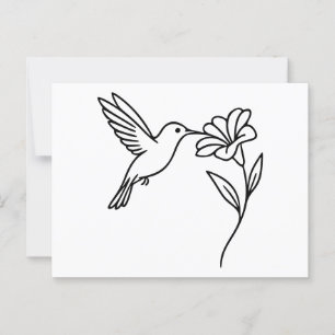 Kolibrie en Bloem – Minimalistische Zwarte Lijnkun Briefkaart