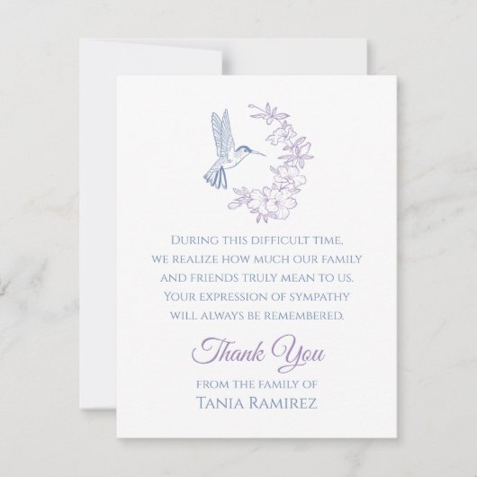 Kolibrie en Bloem Sympathie Dank u kaart (Voorkant)