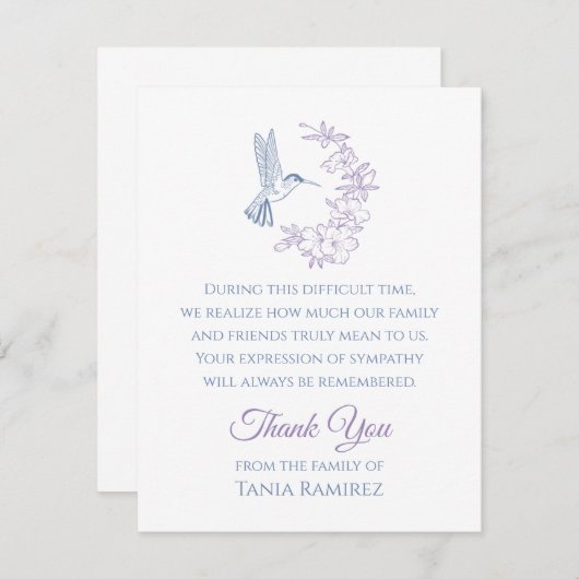 Kolibrie en Bloem Sympathie Dank u kaart (Voorkant / Achterkant)