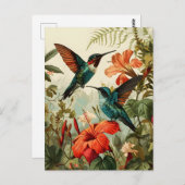 Kolibrie en bloemen: Briefkaart (Voorkant / Achterkant)