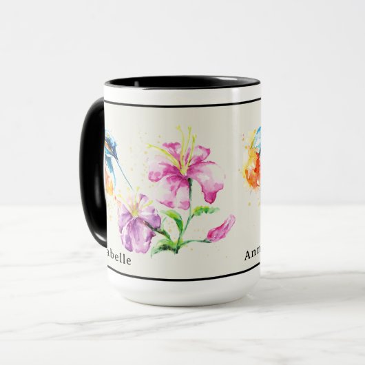 Kolibrie en Bloemen Gepersonaliseerde Mok (Voorkant links)