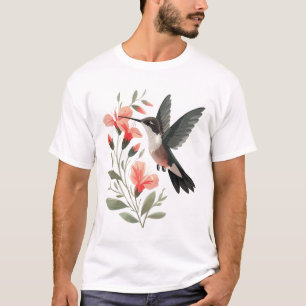Kolibrie en bloemen - Minimalistische kunst T-shirt