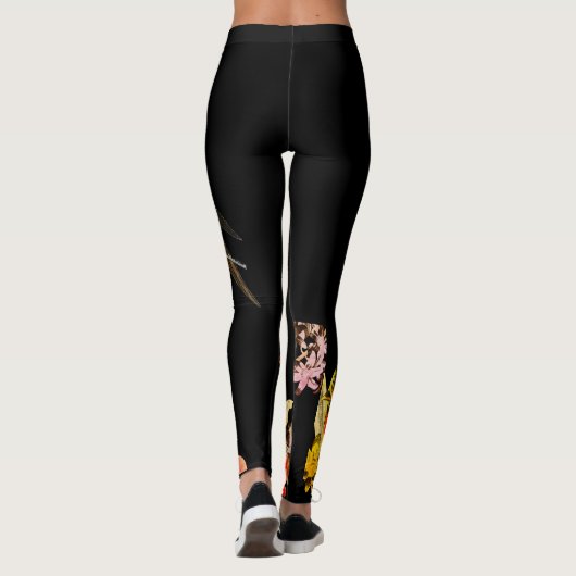 KOLIBRIE EN BLOEMEN ZWARTE CUSTOM LEGGINGS (Achterkant)