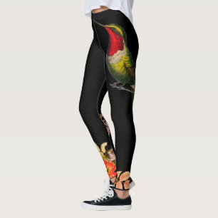 KOLIBRIE EN BLOEMEN ZWARTE CUSTOM LEGGINGS