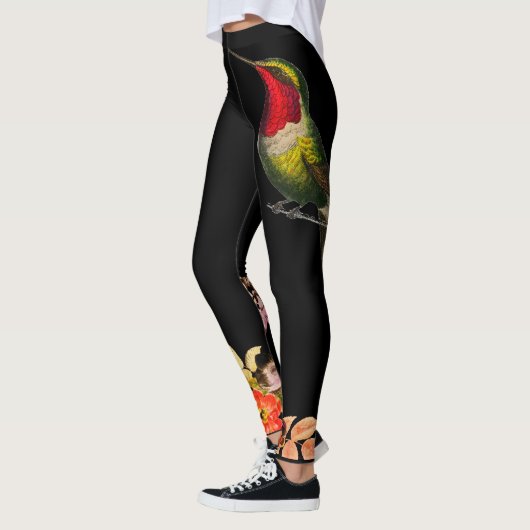 KOLIBRIE EN BLOEMEN ZWARTE CUSTOM LEGGINGS (Links)
