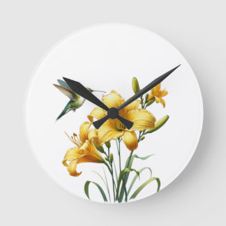  Kolibrie en Gele Lelies Wandklok" Ronde Klok