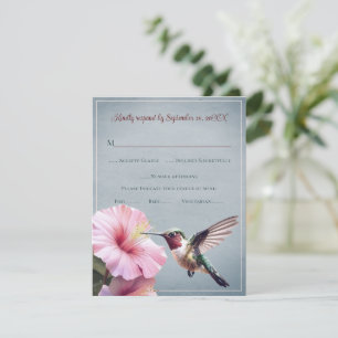 Kolibrie en Hibiscus   Blauwe bruiloft RSVP Kaartje