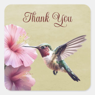 Kolibrie en Hibiscus Geel Dank u Vierkante Sticker