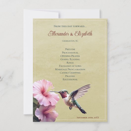 Kolibrie en Hibiscus | Geel huwelijksprogramma (Voorkant)