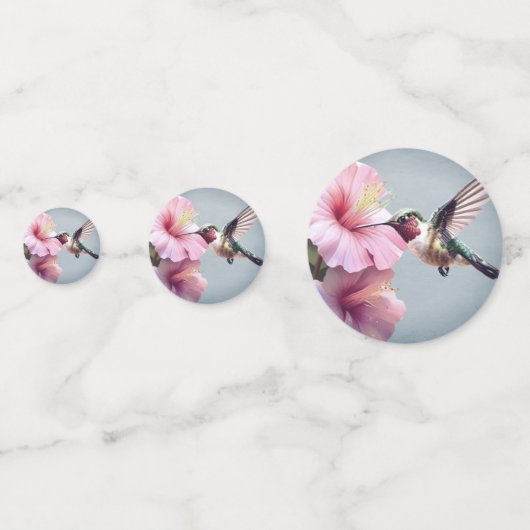 Kolibrie en Hibiscus Monogram Bruiloft | Blauw Confetti (Voorkanten)