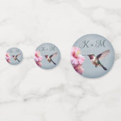 Kolibrie en Hibiscus Monogram Bruiloft | Blauw Confetti (Achterkanten)