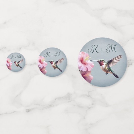 Kolibrie en Hibiscus Monogram Bruiloft | Blauw Confetti (Achterkanten)
