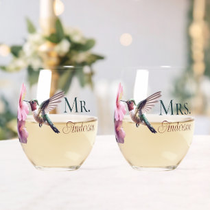 Kolibrie en Hibiscus Mr en Mrs Wijnglas Zonder Voet