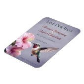 Kolibrie en Hibiscus | Paarse save the date Magneet (Linkerzijde)