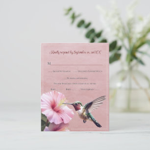 Kolibrie en Hibiscus   Roze bruiloft RSVP Kaartje
