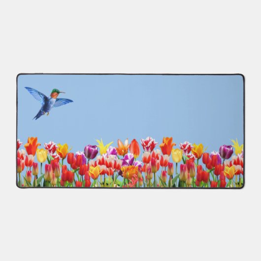 Kolibrie en kleurrijke tulp bloemen bureaumat (Voorkant)