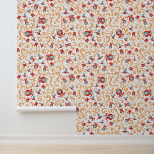 Kolibrie en modern gedurfd bloempatroon behang