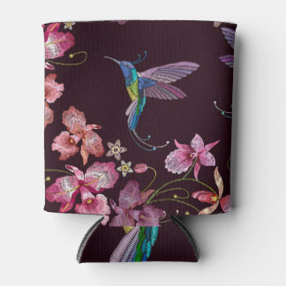 Kolibrie en orchidee, tropische naadloze mode. blikjeskoeler