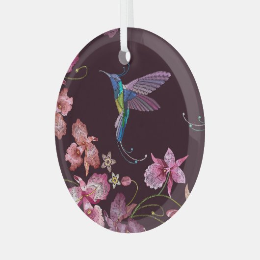 Kolibrie en orchidee, tropische naadloze mode. glas ornament (Voorkant links)