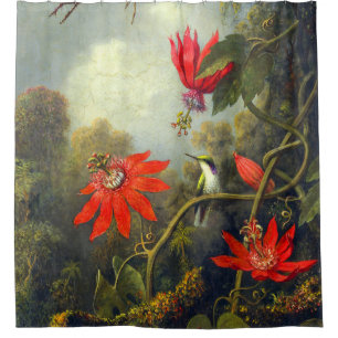 Kolibrie en passiebloemen schilderij douchegordijn