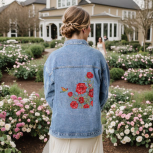 Kolibrie en rode rozen denim jacket