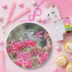 Kolibrie en roze bloemen papieren bordje